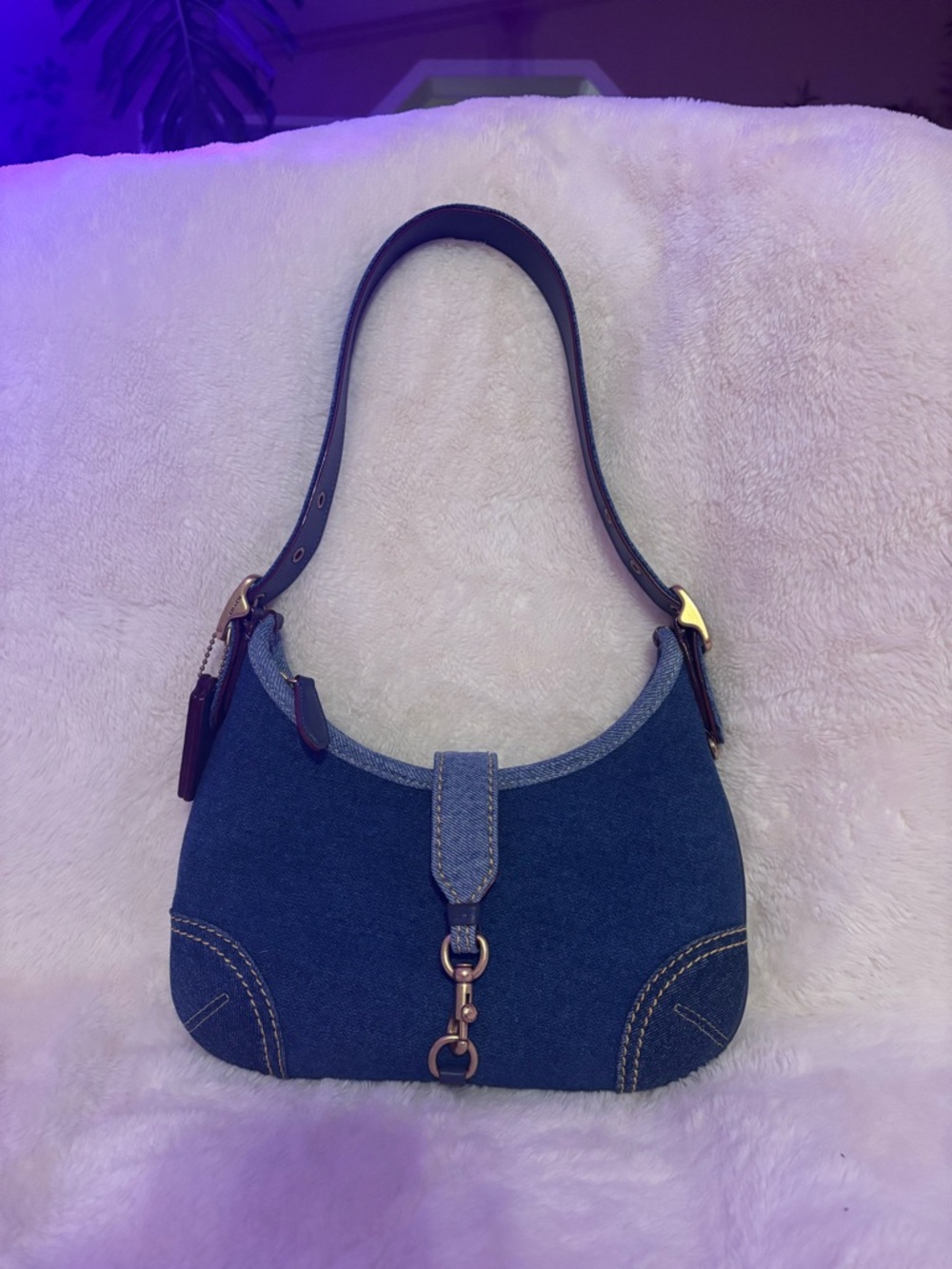 Coach Denim Shoulder Bag with Dark Brown Leather Strap
